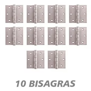 Caja 10 Pzas Bisagra 3 X 3 PuLG Níquel Satinado C/ Tornillos